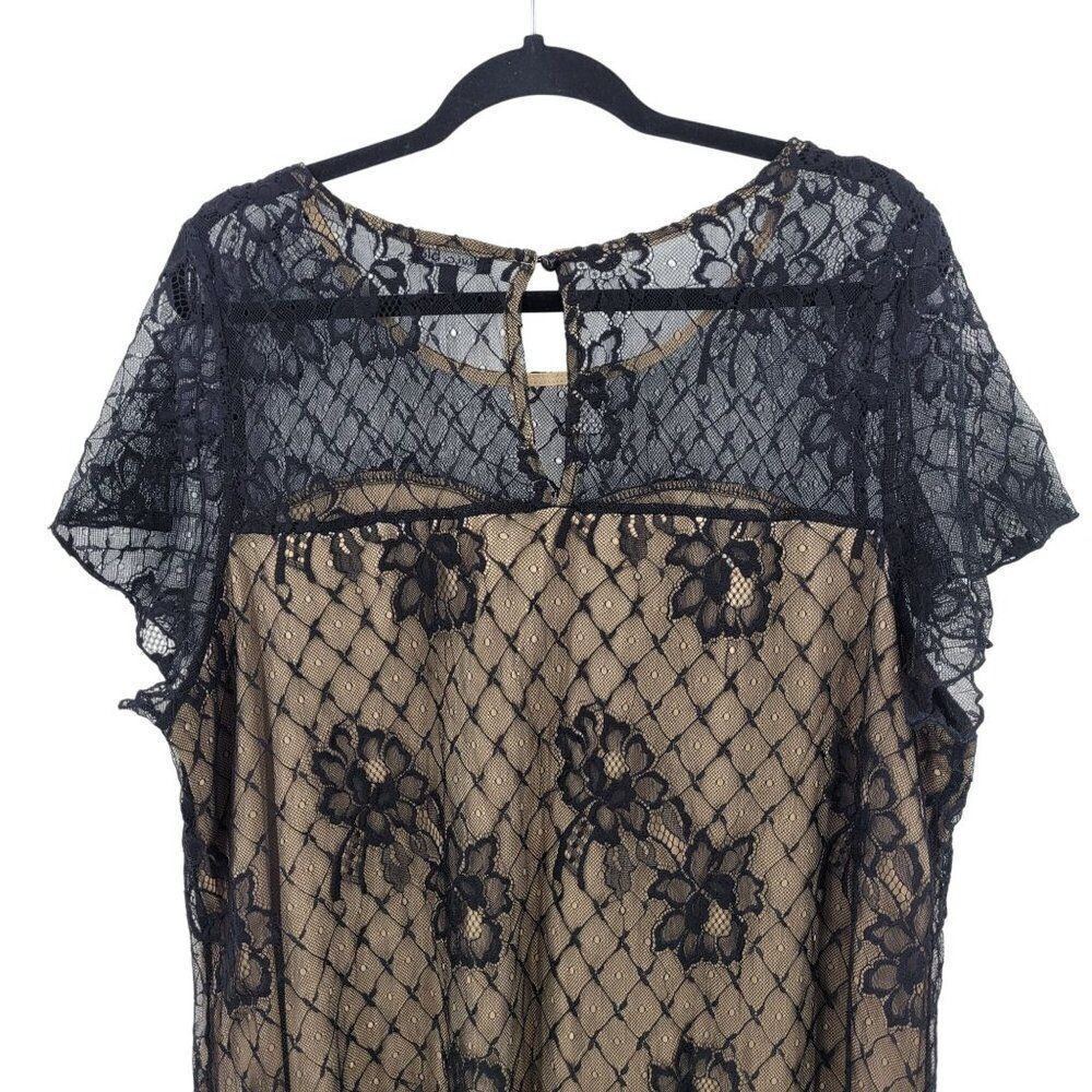 Blouse Womens Plus Sz 2X Black Lace Overlay Illusion Sweetheart Top Night Out - Picture 7 of 9